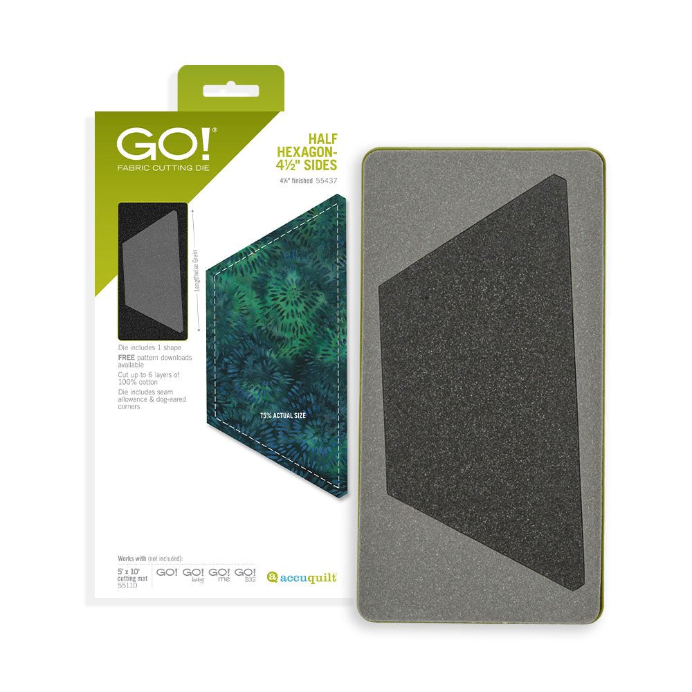 Accuquilt GO! Die 55437 Half Hexagon-4 1/2 inches Sides (4 1/4 inches Finished)