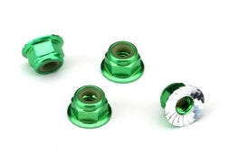 Traxxas Nuts, Aluminum, Flanged, Serrated (4mm) (green-anodized) (4) (1747G)