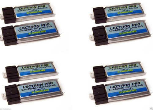 New Lectron Pro 3.7 volt 80mAh 15C Lipo Battery for Blade Scout CX (8 Pcs)