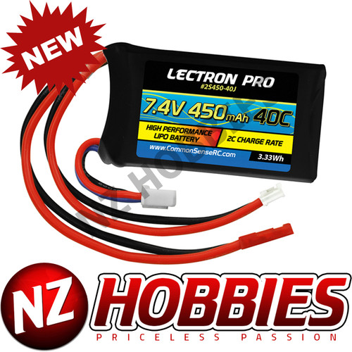 Lectron Pro 7.4V 450mAh 40C Lipo Battery w/ JST Connector # 2S450-40J