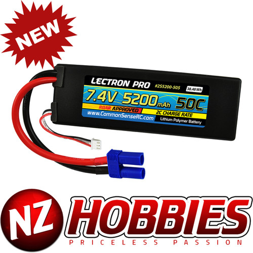 Lectron Pro™ 7.4V 5200mAh 50C Lipo Battery with EC5 Connector for 1/10th Scale Cars & Trucks - Losi, ECX