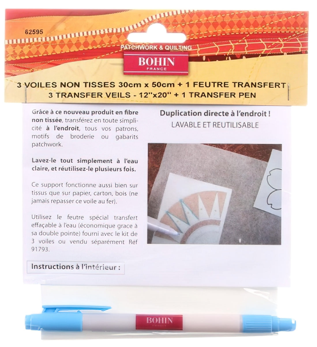 Bohin Veil Transfer Mesh 12" x 20" With Water Soluble Transfer Pen