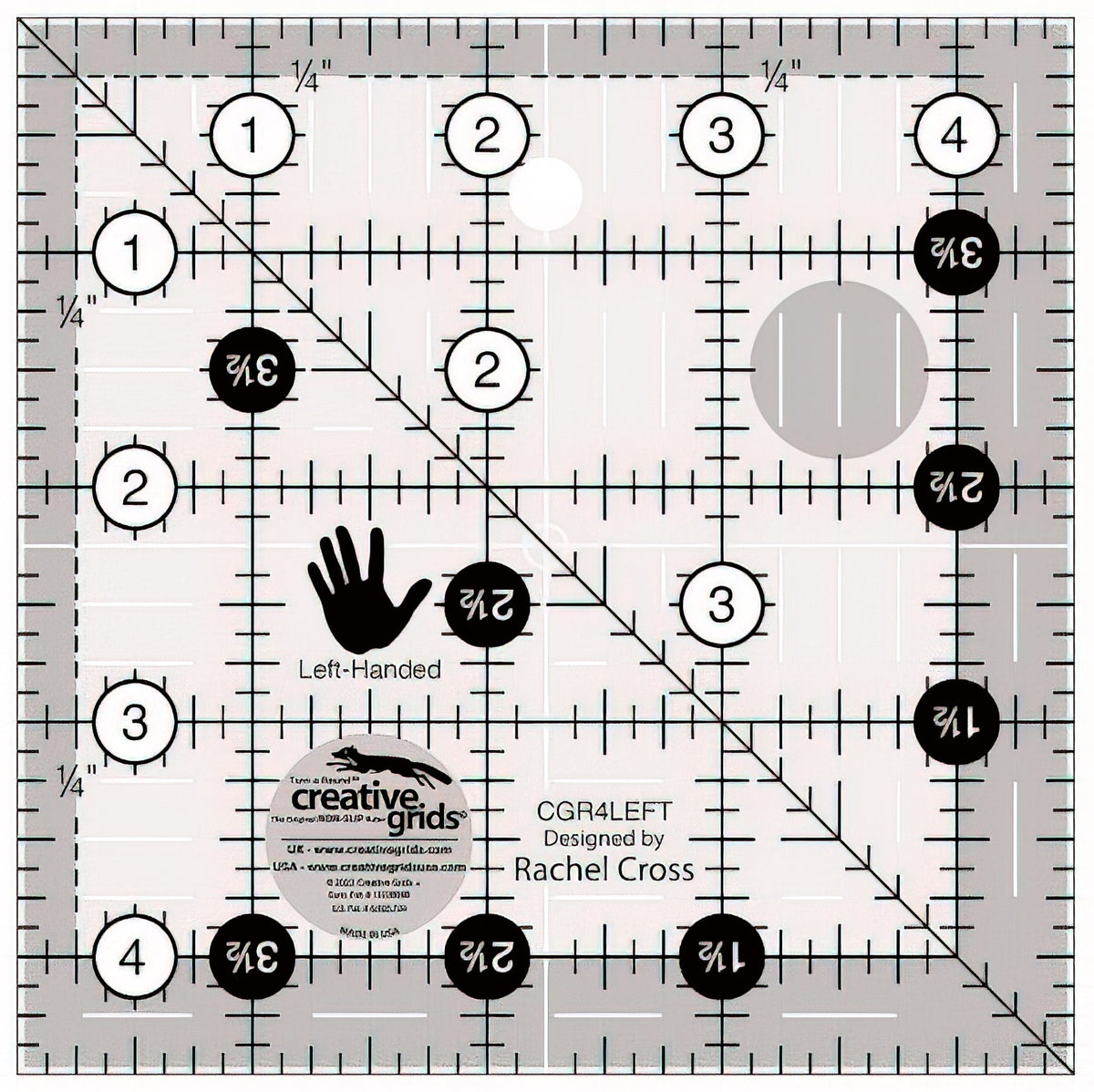 Creative Grids Left Handed Quilt Ruler 4.5 inch Square CGR4LEFT