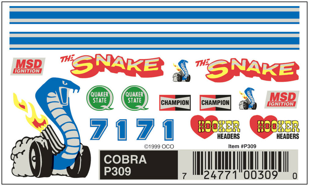 PineCar P309 Cobra Dry Transfer Decals