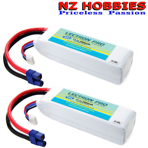 Lectron Pro 11.1v 3000mAh 30C 3S LiPo 2x Battery w/EC3 : 350QX QX2 QX3 BLADE 450