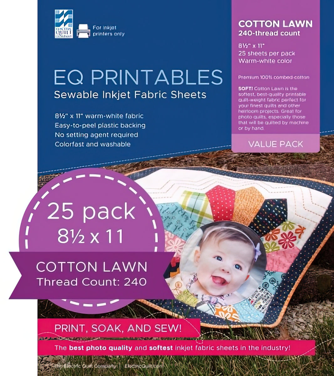 EQ Printables Premium Cotton Lawn Inkjet Fabric 25 Sheets per pack