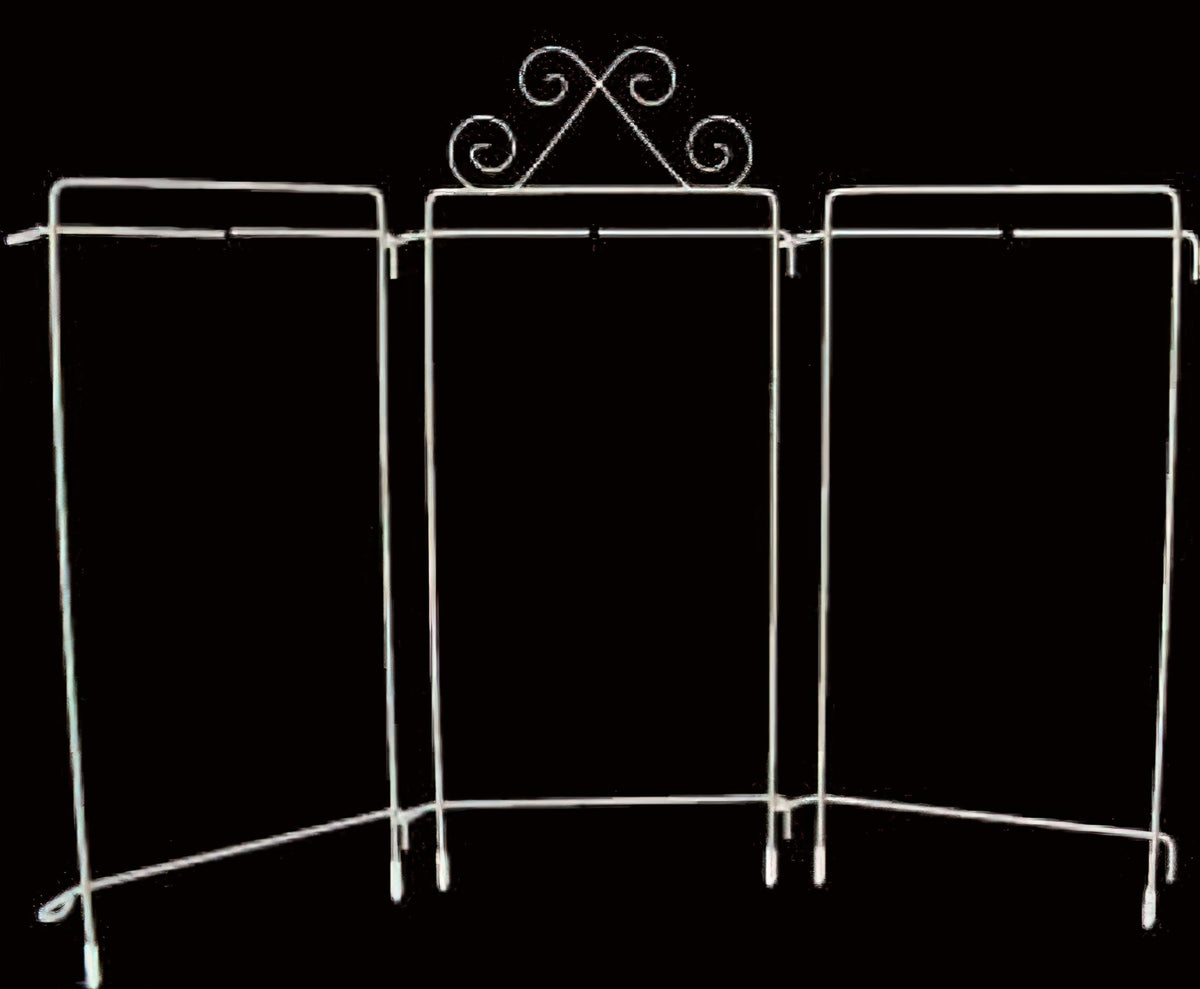Table Top White Scroll Tri-Stand Hanger 9x4