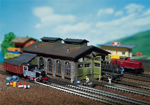 Faller 222116 N Scale 2-Stall Stone Engine Shed -- 7-1/2 x 4-1/4" 19 x 11cm