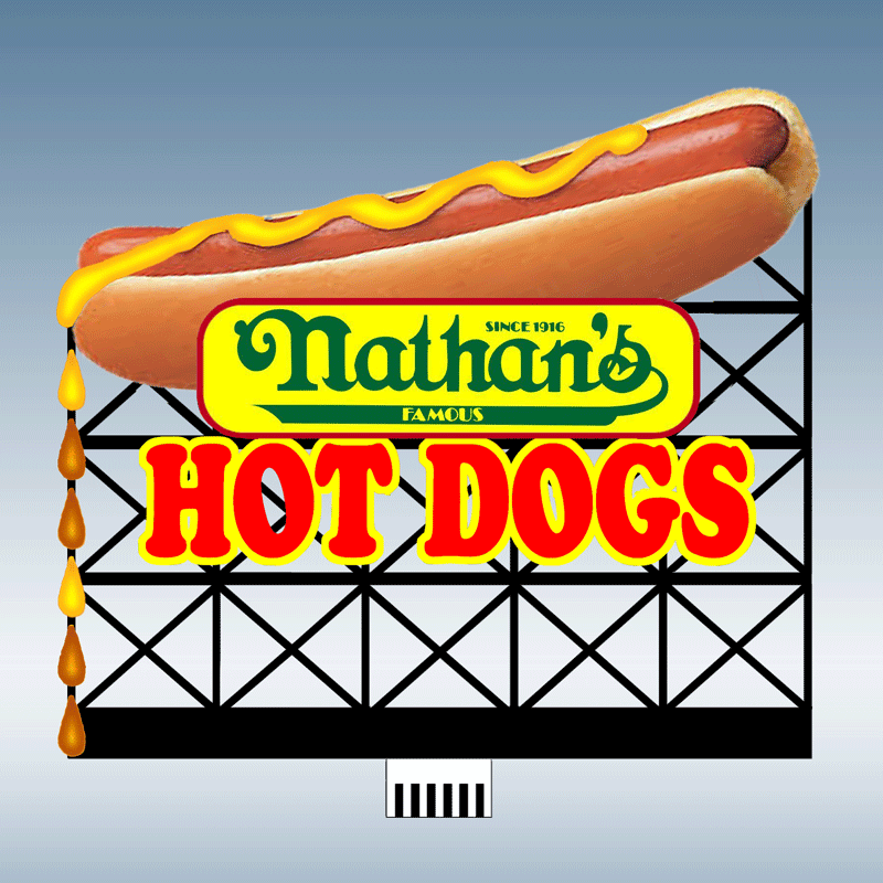 Nathan's Hot Dogs Animated Neon Billboard -- Small for HO and N Scales 2-3/16 x 1-15/16"