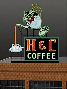 H & C Coffee Animated Neon Billboard -- 3-5/16 x 4"8.4 x 10.2cm