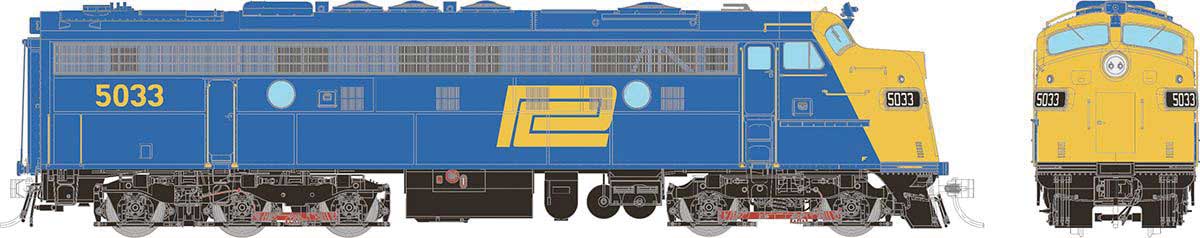 EMD FL9 - Sound & DCC -- Penn Central #5033 (blue, yellow)