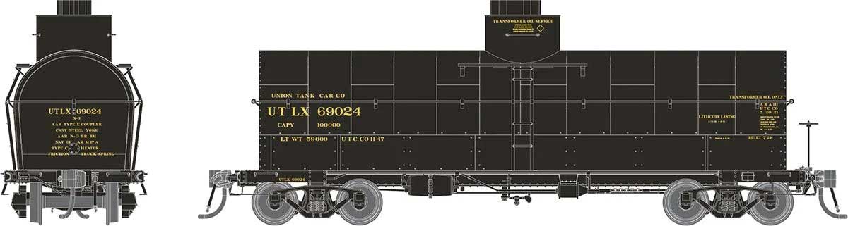 Union Tank Line X-3 "Breadbox" Tank Car 6-Pack - Ready to Run -- Union Tank Line UTLX Set #1 (Late 1930s Scheme, black, yellow)
