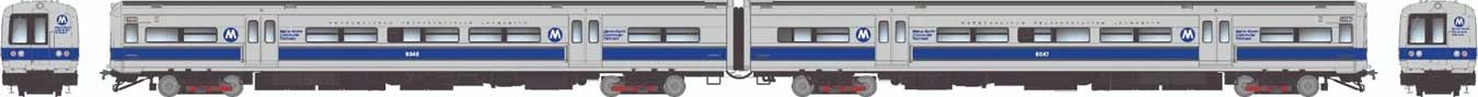 Budd M3A Electric with Headlight 2-Railcar Set - Standard DC -- Metro-North Commuter Railroad MNCR#8046, 8047 (blue stripe scheme, silver, b