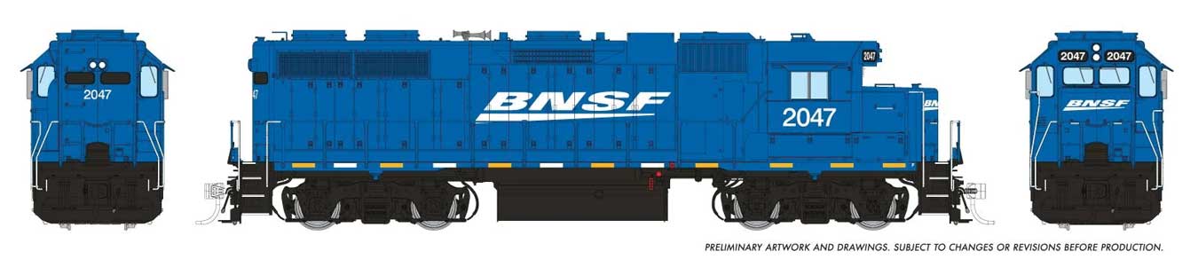 EMD GP38 Low Nose w/Extended Cab - Standard DC -- BNSF Railway #2047 (Ex-EMD Leasing, blue, white)
