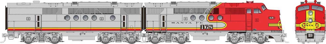 EMD FT A-B Set - Sound and DCC -- Santa Fe #167B, 167C (Warbonnet; silver, red, black, yellow)