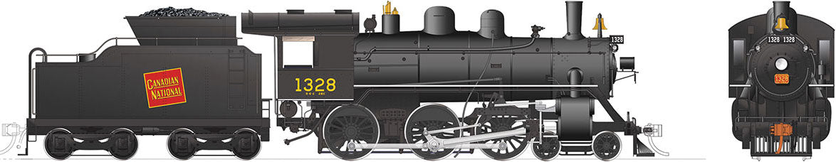 Class H-6-d 4-6-0 with Wood Cab - Standard DC -- Canadian National 1328 (black, red, Tilted Wafer Logo)