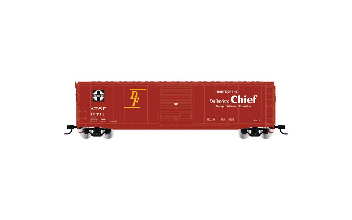 50' Single-Door Boxcar No Roofwalk - Ready to Run -- Santa Fe #12746 (Boxcar Red, San Francisco Chief Slogan)