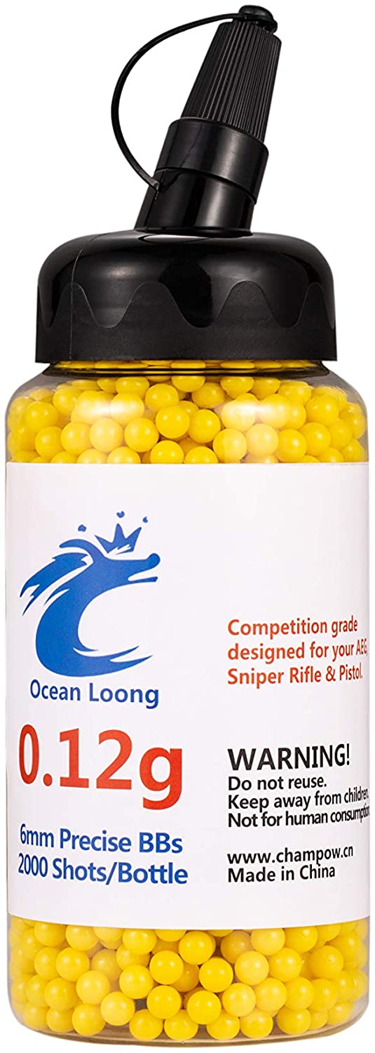 Airsoft BBS 0.12g 6mm 2000 Rounds with an resealable Plastic Bottle& an Easy-Pour spout,Yellow Airsoft pellets