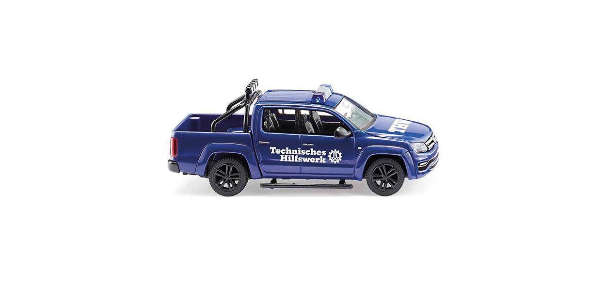 2010 Volkswagen Amarok Crew-Cab Pickup Truck - Assembled -- THW (blue, white, German Lettering)