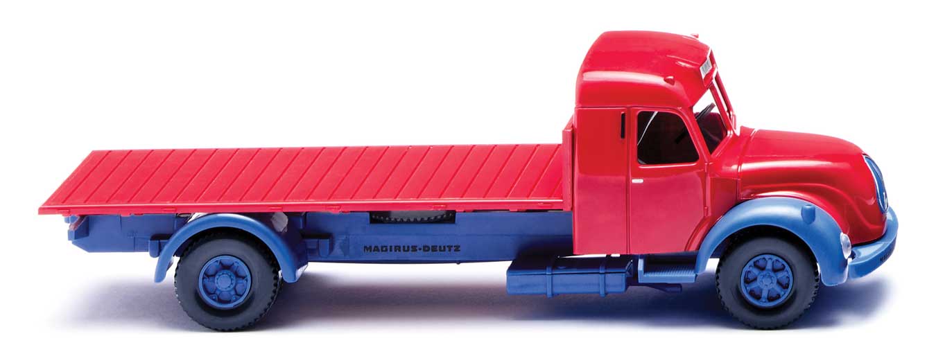 Magirus S 7500 Flatbed Truck - Assembled -- Red, Blue