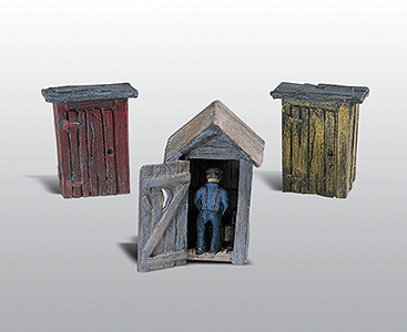 3 Outhouses & Man - Scenic Details -- Kit