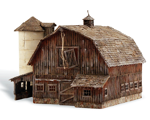 Old Weathered Barn - Built-&-Ready Landmark Structures -- Assembled - 3-3/16 x 4-1/4 x 2-11/16"8.09 x 10.7 x 6.8cm