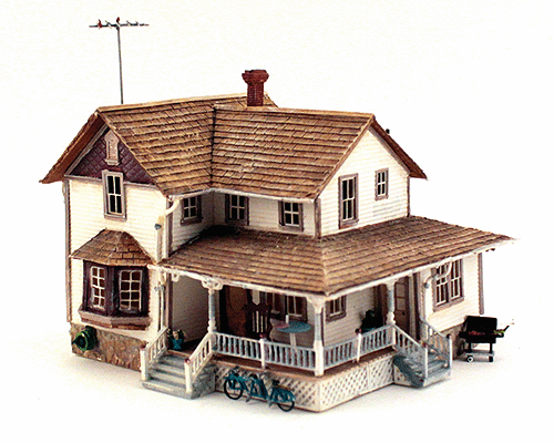 Built-&-Ready Landmark Structures - Assembled -- Corner Porch House - 5-5/8 x 4-5/8"14.3 x 11.7cm