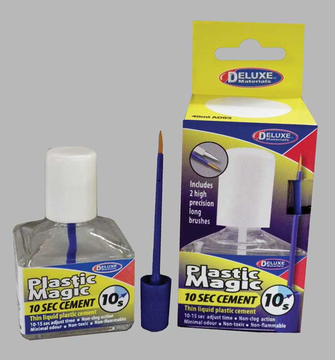 Plastic Magic Thin Plastic Cement with 2 Brushes - 10-Second Cement -- 1.35oz40mL