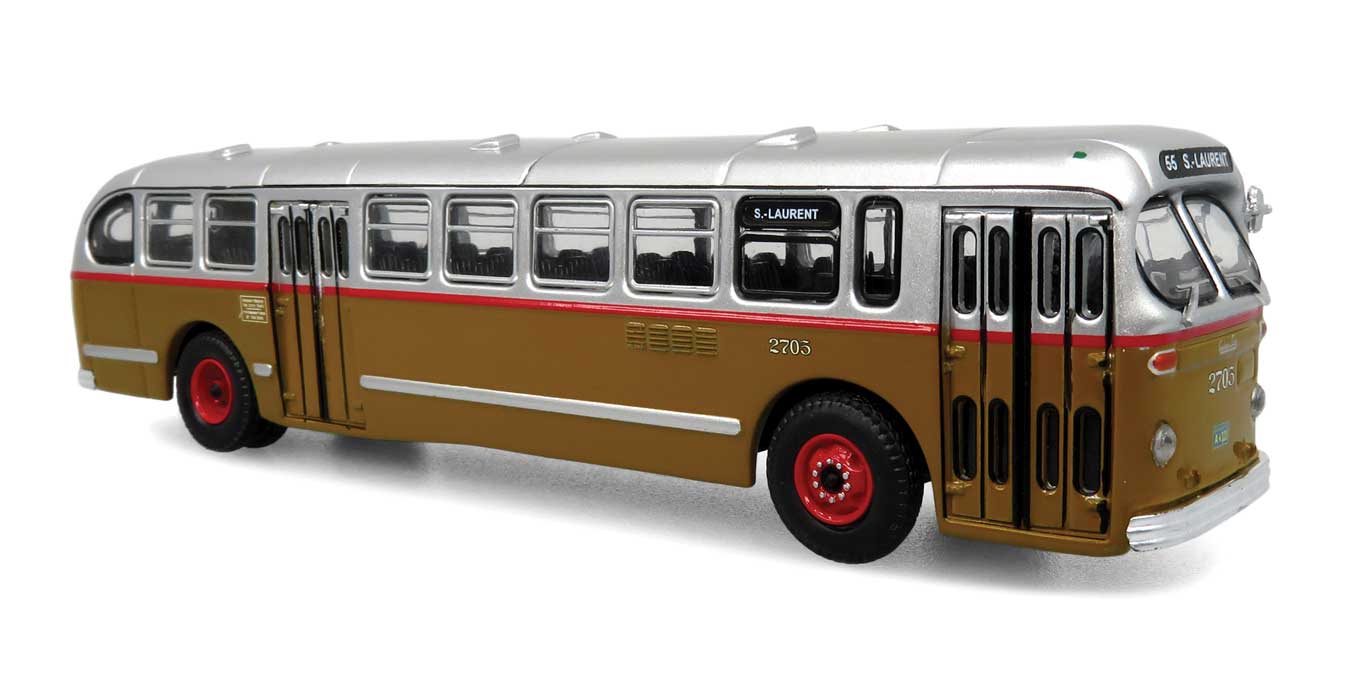 1940s-1950s ACF Brill CD-44 Transit Bus - Assembled -- Montreal STM (silver, gold, red)