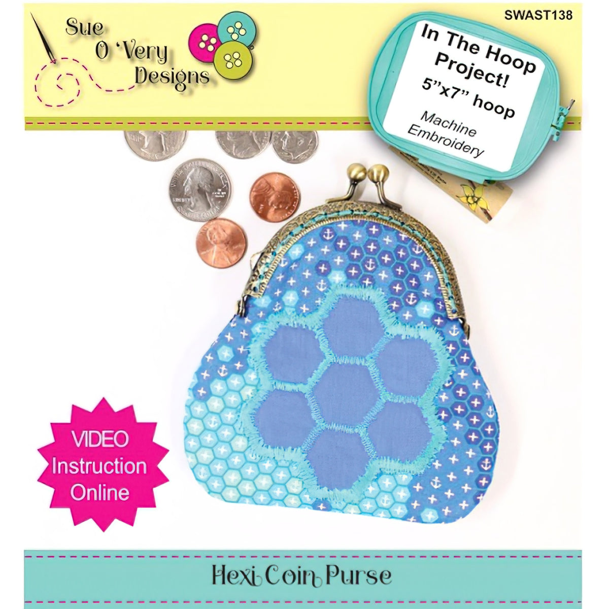 Hexi Coin Purse In the Hoop by Sue O'Very