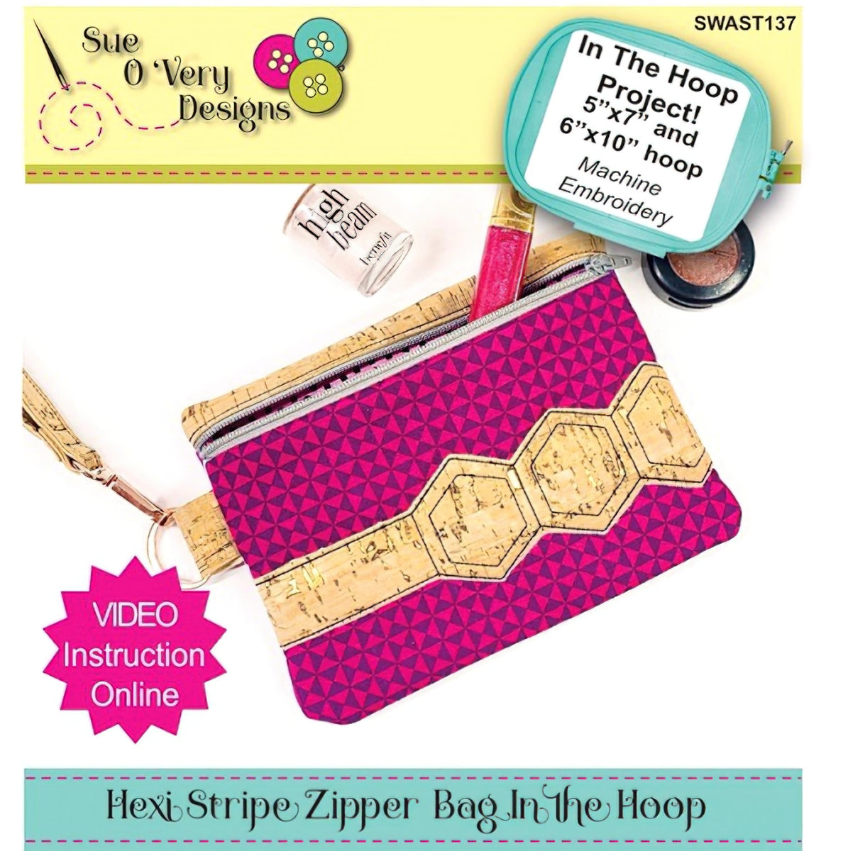 Hexi Stripe Zipper Bag In the Hoop by Sue O'Very