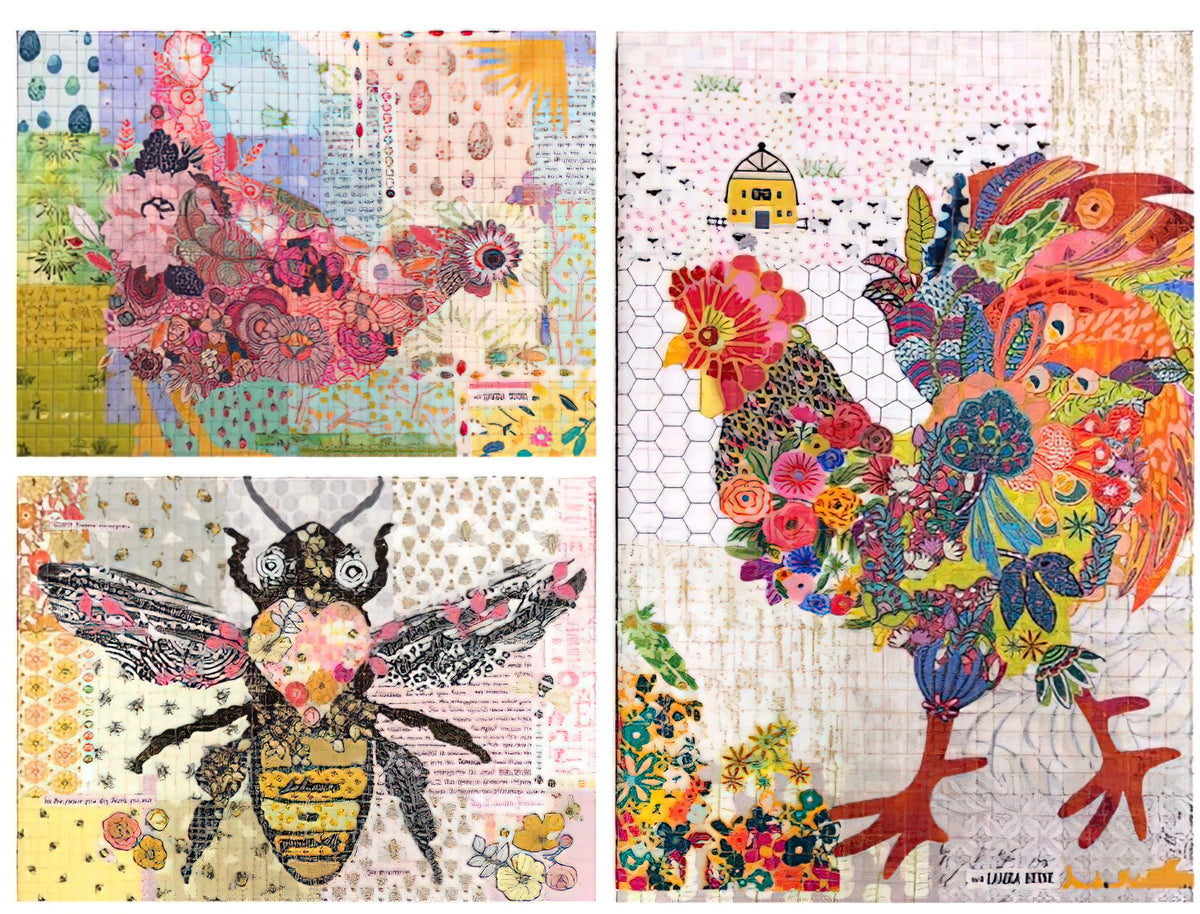 Teeny Tiny Collage Patterns Group 6 - Rooster - Hen - Beeby Laura Heine