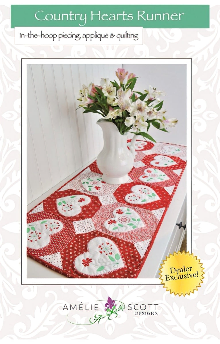 Country Hearts Runner Machine Embroidery by Amelie Scott Designs