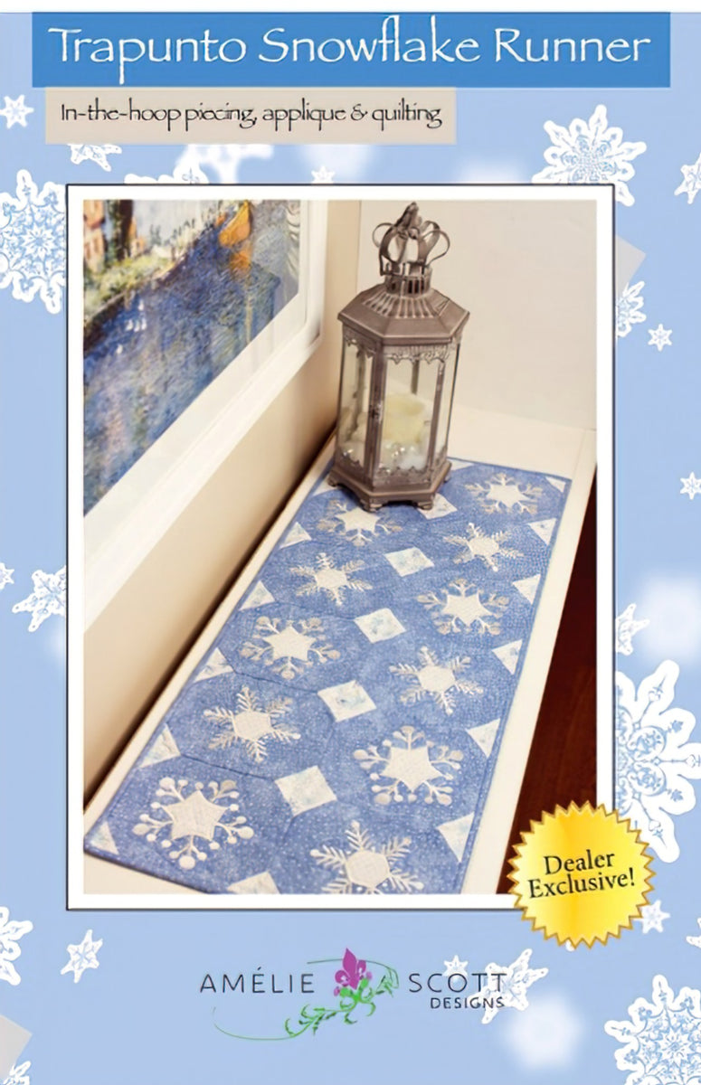 Trapunto Snowflake Runner Machine Embroidery by Amelie Scott Designs