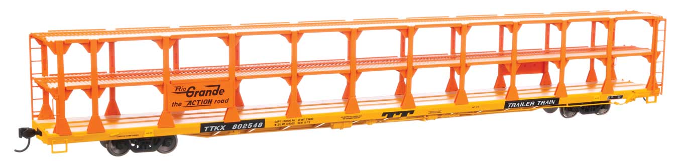 89' Flatcar w/Tri-Level Open Auto Rack - Ready to Run -- Denver & Rio Grande Western™ Rack Trailer-Train Flatcar TTKX #802548