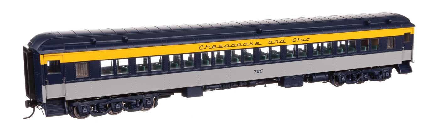 85' Pullman-Built Heavyweight Paired-Window Coach - Ready to Run -- Chesapeake & Ohio #706 (Tri-Color)
