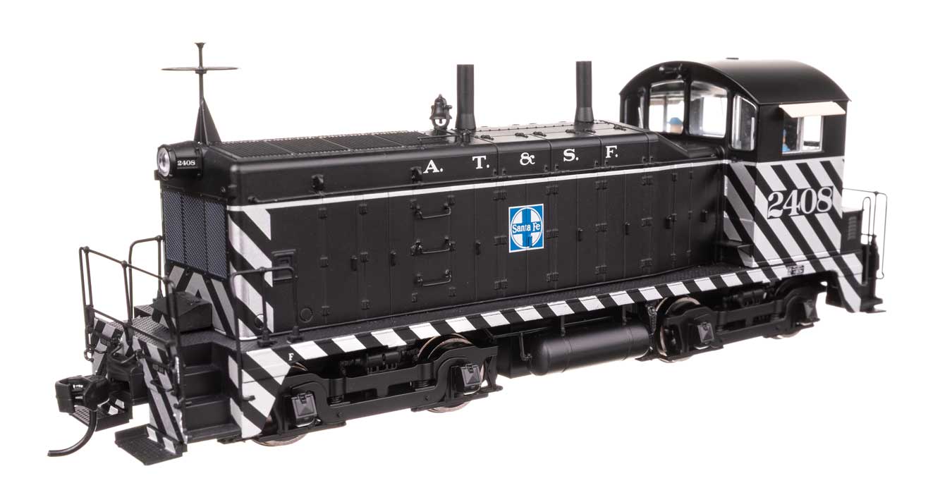 EMD NW2 - LokSound 5 Sound and DCC -- Atchison, Topeka & Santa Fe #2408 (A. T. & S. F.; black, white; Zebra Stripes)