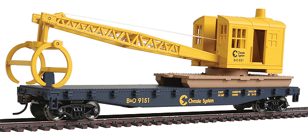 Flatcar with Logging Crane - Ready to Run -- Chessie System B&O (blue, yellow)