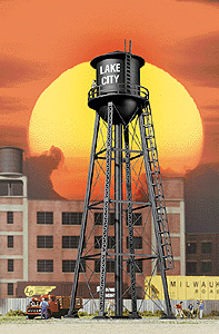 City Water Tower - Built-ups -- Assembled - Black - 3-3/4 x 3-3/4 x 11"9.3 x 9.3 x 27.5cm