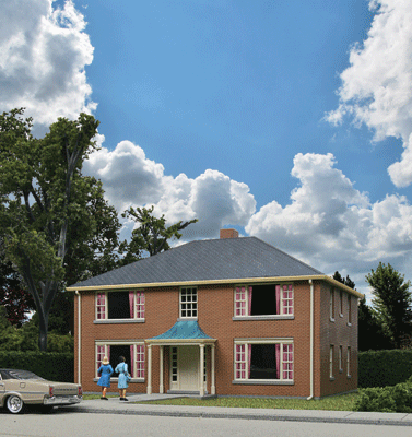 Four-Unit Brick Apartment Building -- Kit - 5-3/4 x 5-13/16 x 3-5/8"14.6 x 14.7 x 9.2cm