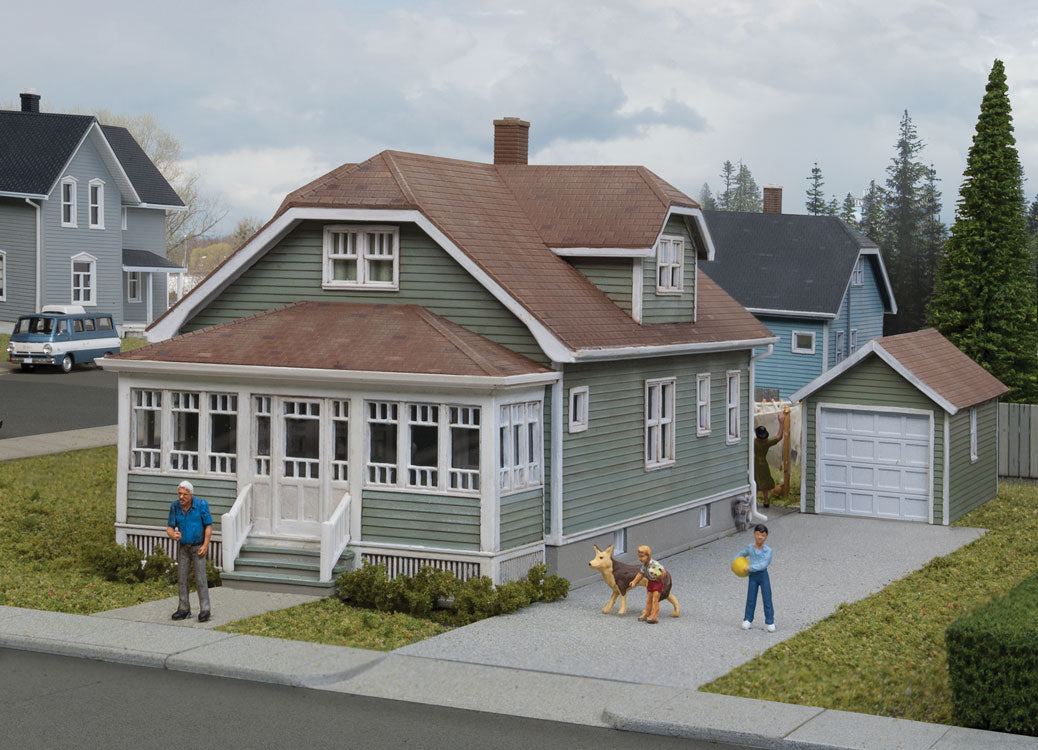 Updated American Bungalow with Single-Car Garage -- Kit - House measures: 6-11/32 x 3-5/8 x 3-1/2"16.1 x 9.1 x 8.8cm