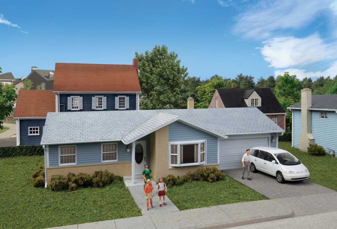 Ranch House with Attached 2-Car Garage -- Kit - 7-3/4 x 4-3/16 x 2-3/8"19.6 x 10.6 x 6cm