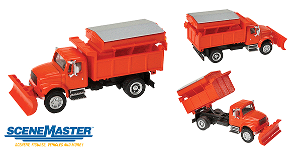 International 4900 Dump Truck w/Snowplow & Salt Spreader - Assembled -- Orange