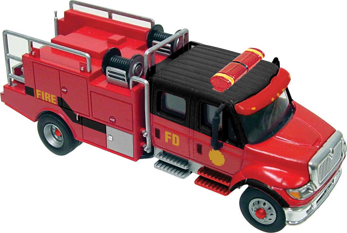 International 7600 2-Axle Crew-Cab Brush Fire Truck - Assembled -- Red, Black
