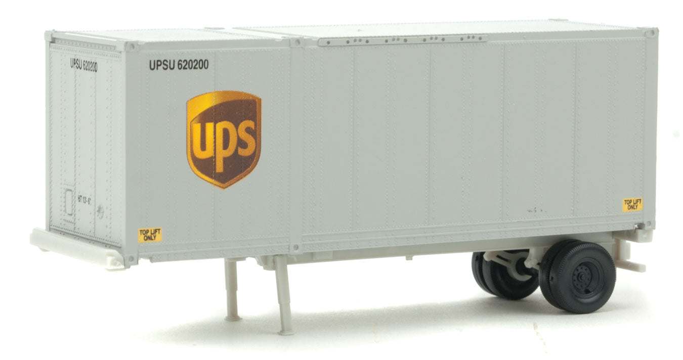 28' Container with Chassis 2-Pack - Assembled -- United Parcel Service (Modern Shield Logo; gray, brown, yellow)