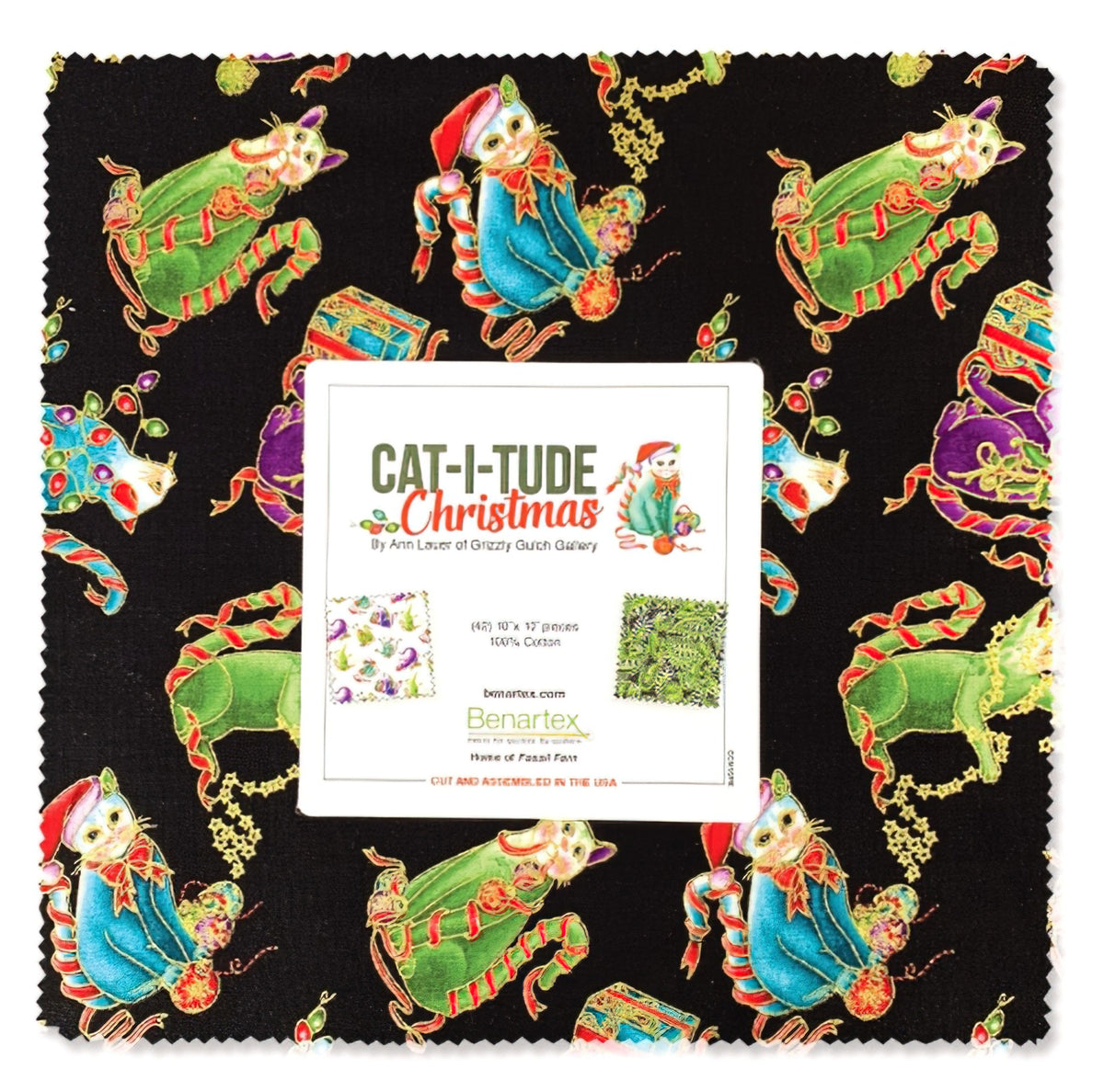 Benartex - CAT-I-TUDE Christmas 10x10 by Ann Lauer