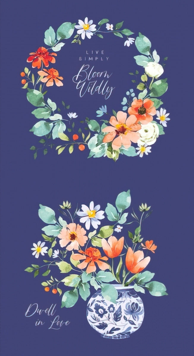CLOTHWORKS - Bloom Wildly by Heatherlee Chan - Panel - Light Navy - PL687A-