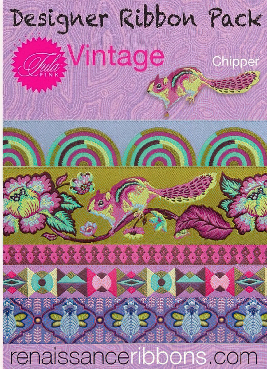 Tula Pink Vintage Chipper Designer Ribbon Pack by Renaissance Ribbons