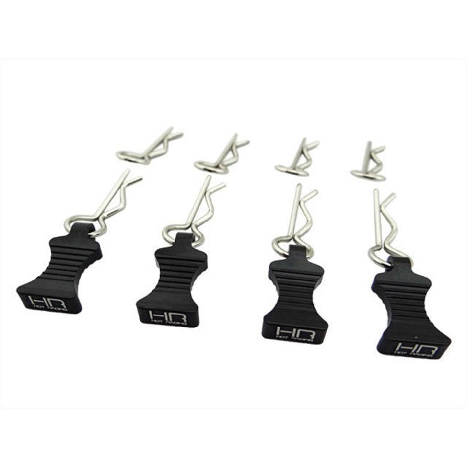 Hot Racing 1/10 Black Aluminum EZ Pulls (4) Body Clips (8) HRAAC03EZ01