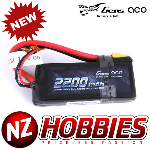 Gens ace 2200mAh 7.4V 50C 2S1P TRX Lipo Battery Pack with XT60 plug